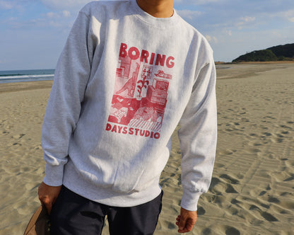 "KANGAROO" 12.7 oz crewneck sweat (ash & cardinal red)