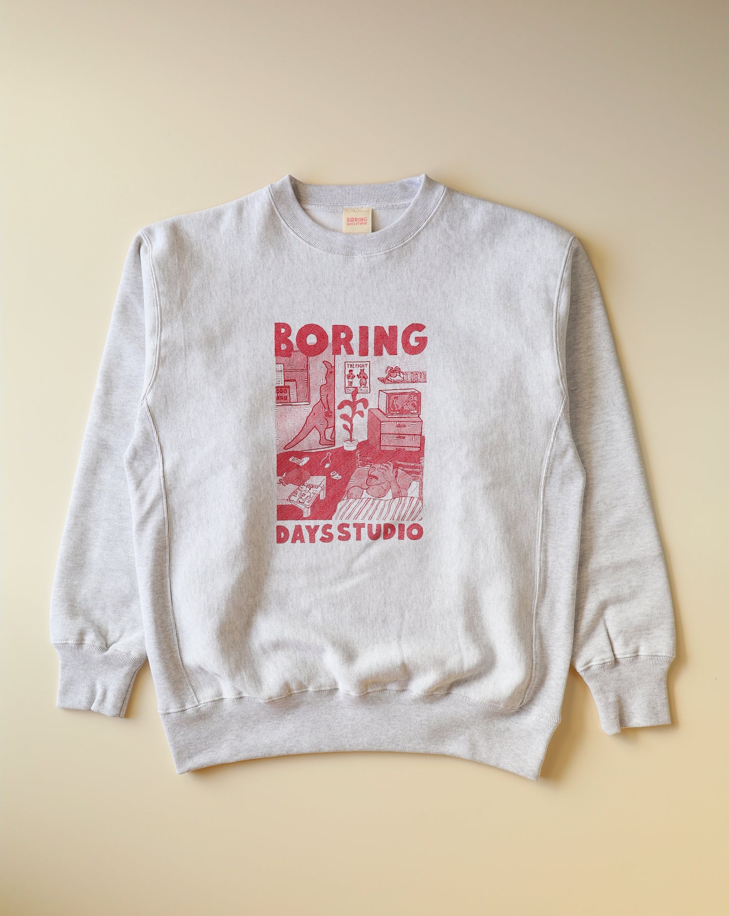 "KANGAROO" 12.7 oz crewneck sweat (ash & cardinal red)