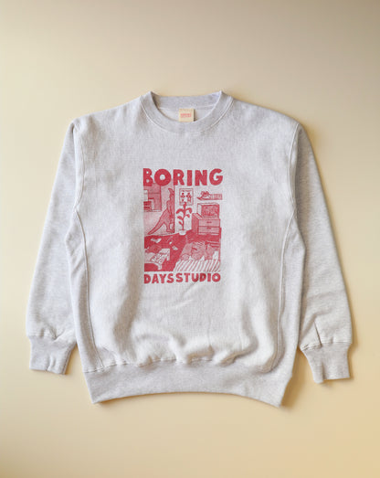 "KANGAROO" 12.7 oz crewneck sweat (ash & cardinal red)