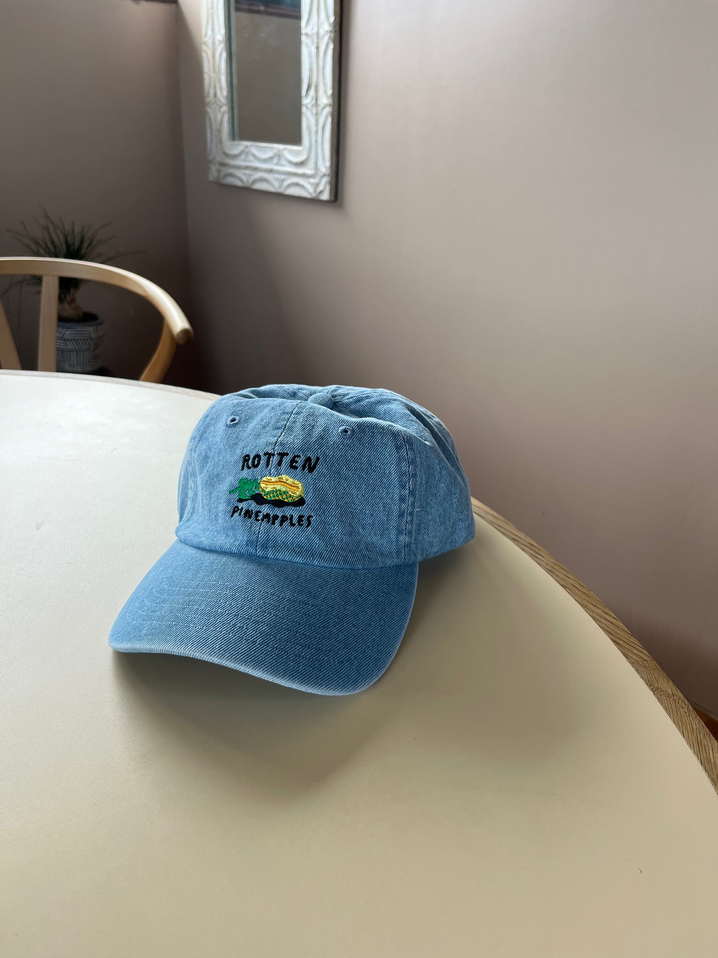 "ROTTEN PINEAPPLES" cap (light blue denim)