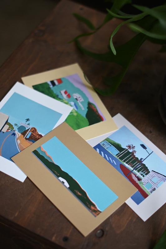 4 postcards set (landscapes in town)